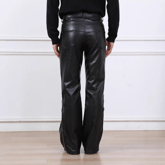 Men's Loose Casual Faux Leather Wide-Leg Pants