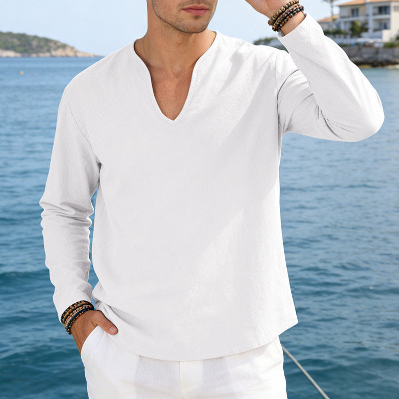 Men's V-Neck Plus-Size Long-Sleeve T-Shirt