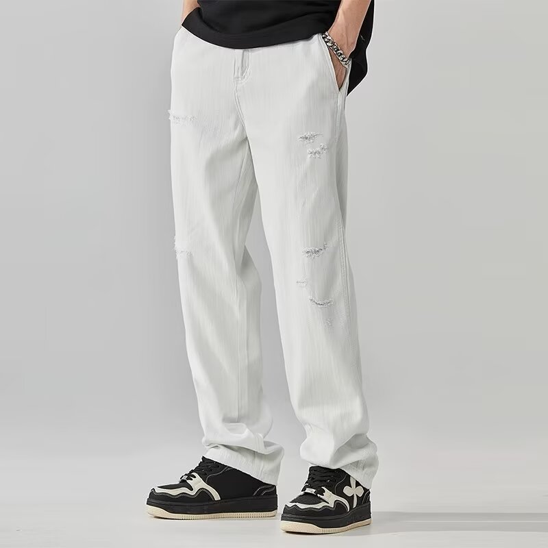Men's Fashionable Casual Denim Pants With Ripped Details