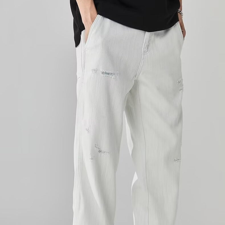 Men's Fashionable Casual Denim Pants With Ripped Details