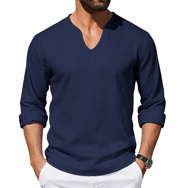 Men's V-Neck Plus-Size Long-Sleeve T-Shirt