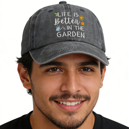 2pcs Funny Life Is Better In The Garden For Women Men, Adjustable Embroidered Wash Cotton Baseball Cap