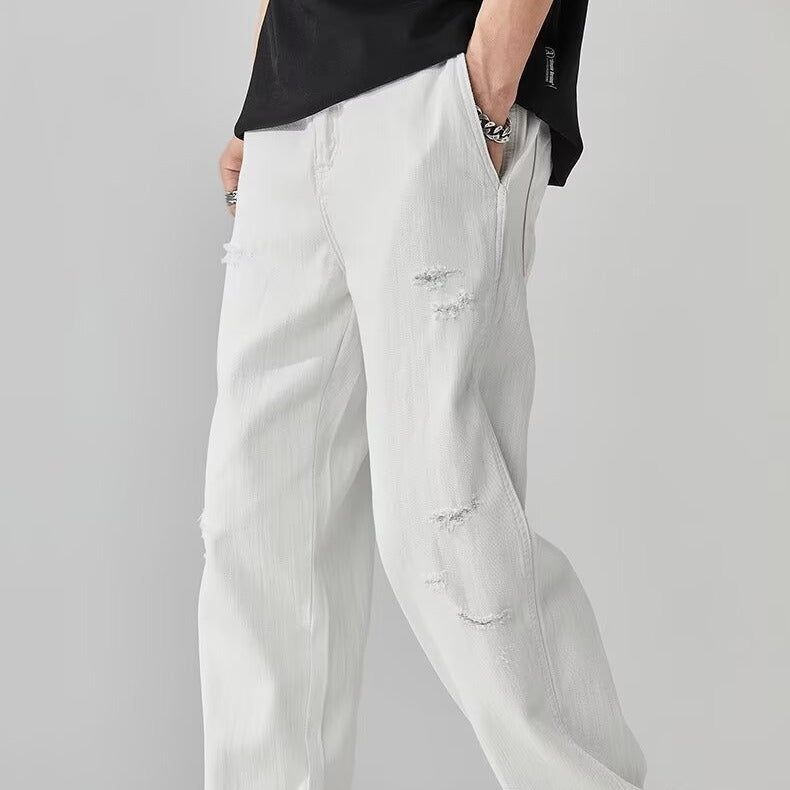 Men's Fashionable Casual Denim Pants With Ripped Details