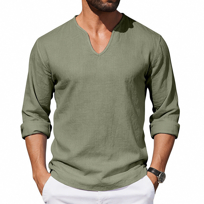 Men's V-Neck Plus-Size Long-Sleeve T-Shirt